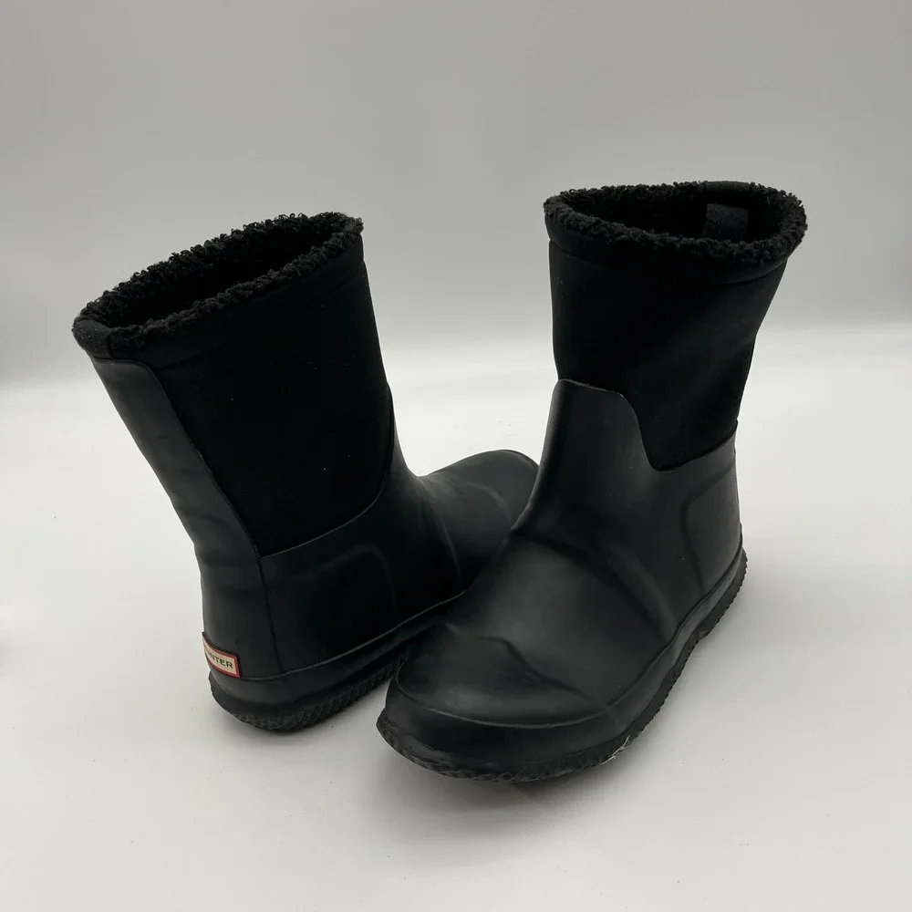 Hunter Kids Black Sherpa Lined Neoprene Rubber Rain Winter Boots UK 2 US 3 4